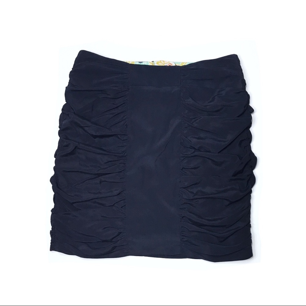 🆕 Leifsdottir Navy Silk Ruched Mini Skirt Anthro